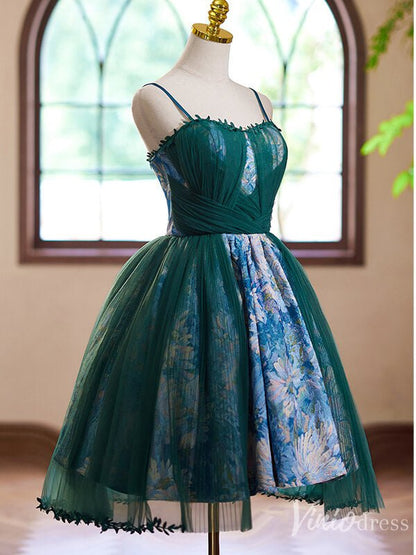 Green Jacquard Satin Homecoming Dress Spaghetti Strap Hoco 2024 Back to School Dress 8010-prom dresses 2025 -Viniodress-Green-Custom Size-