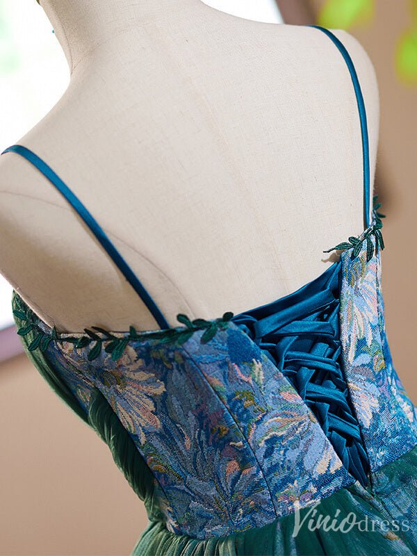 Green Jacquard Satin Homecoming Dress Spaghetti Strap Hoco 2024 Back to School Dress 8010-prom dresses 2025 -Viniodress-Green-Custom Size-