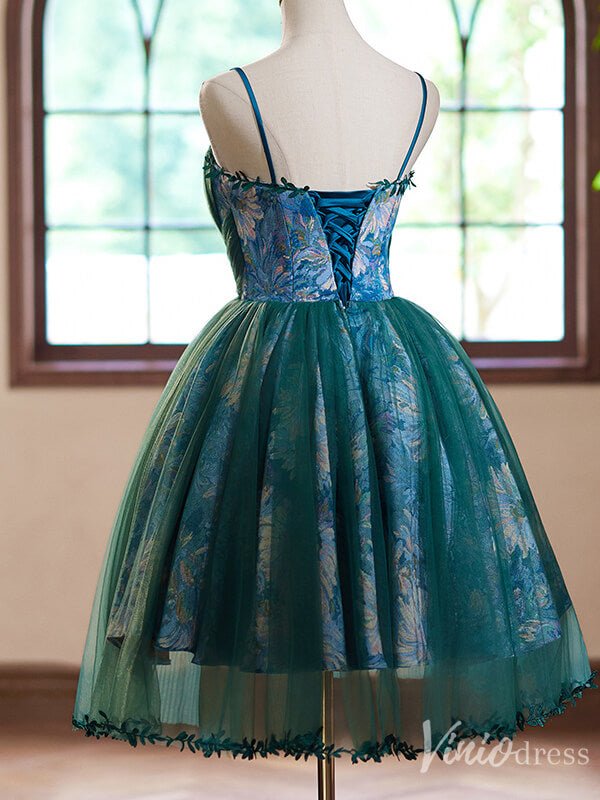 Green Jacquard Satin Homecoming Dress Spaghetti Strap Hoco 2024 Back to School Dress 8010-prom dresses 2025 -Viniodress-Green-Custom Size-