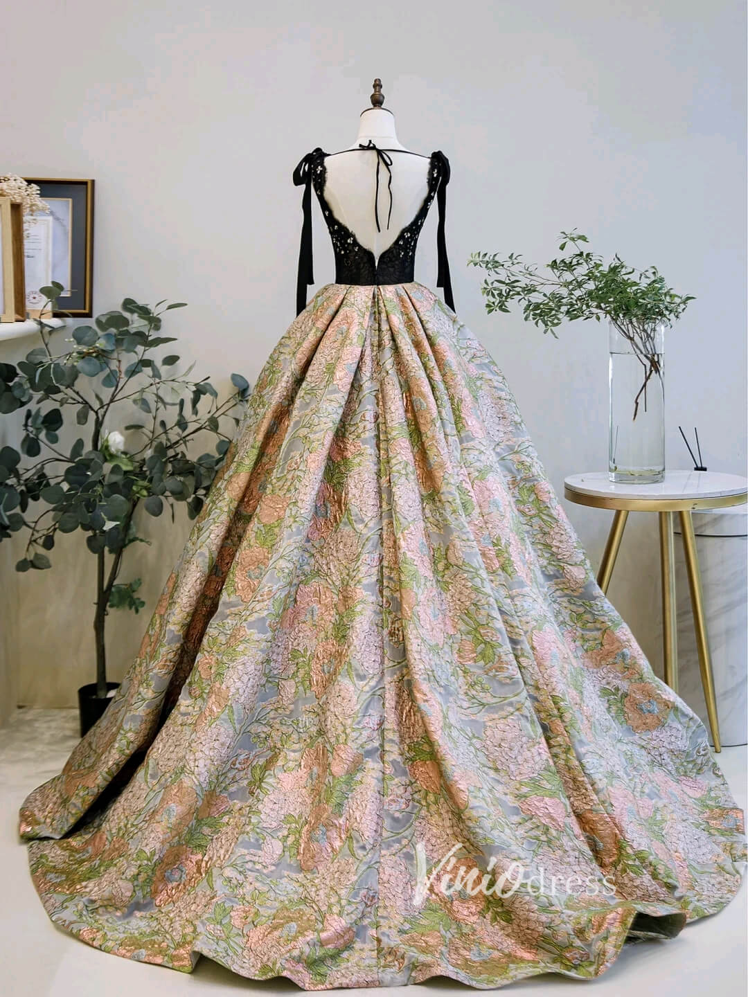 Green Jacquard Satin Prom Dresses Beaded Lace Princess Gown FD3440C-prom dresses 2025 -Viniodress-Green-Custom Size-