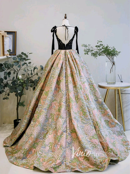 Green Jacquard Satin Prom Dresses Beaded Lace Princess Gown FD3440C-prom dresses 2025 -Viniodress-Green-Custom Size-