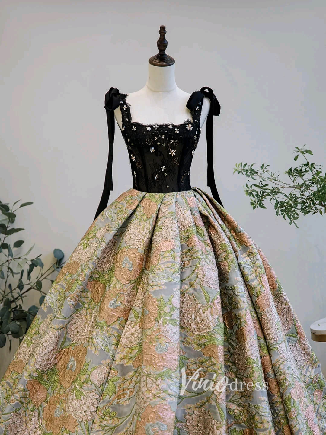 Green Jacquard Satin Prom Dresses Beaded Lace Princess Gown FD3440C-prom dresses 2025 -Viniodress-Green-Custom Size-