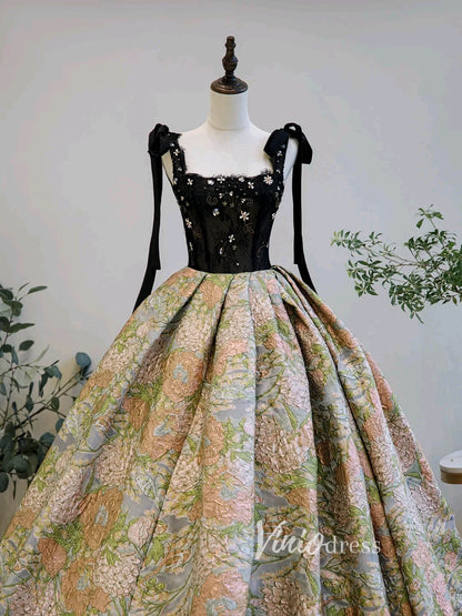 Green Jacquard Satin Prom Dresses Beaded Lace Princess Gown FD3440C-prom dresses 2025 -Viniodress-Green-Custom Size-