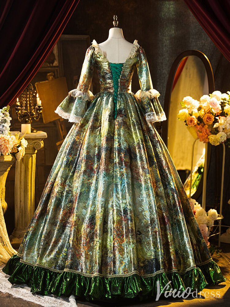 Green Jacquard Satin Vintage Ball Gown Lacy Puffed Sleeve Quinceanera Dress AD1311-Quinceanera Dresses 2025 -Viniodress-Green-Custom Size-