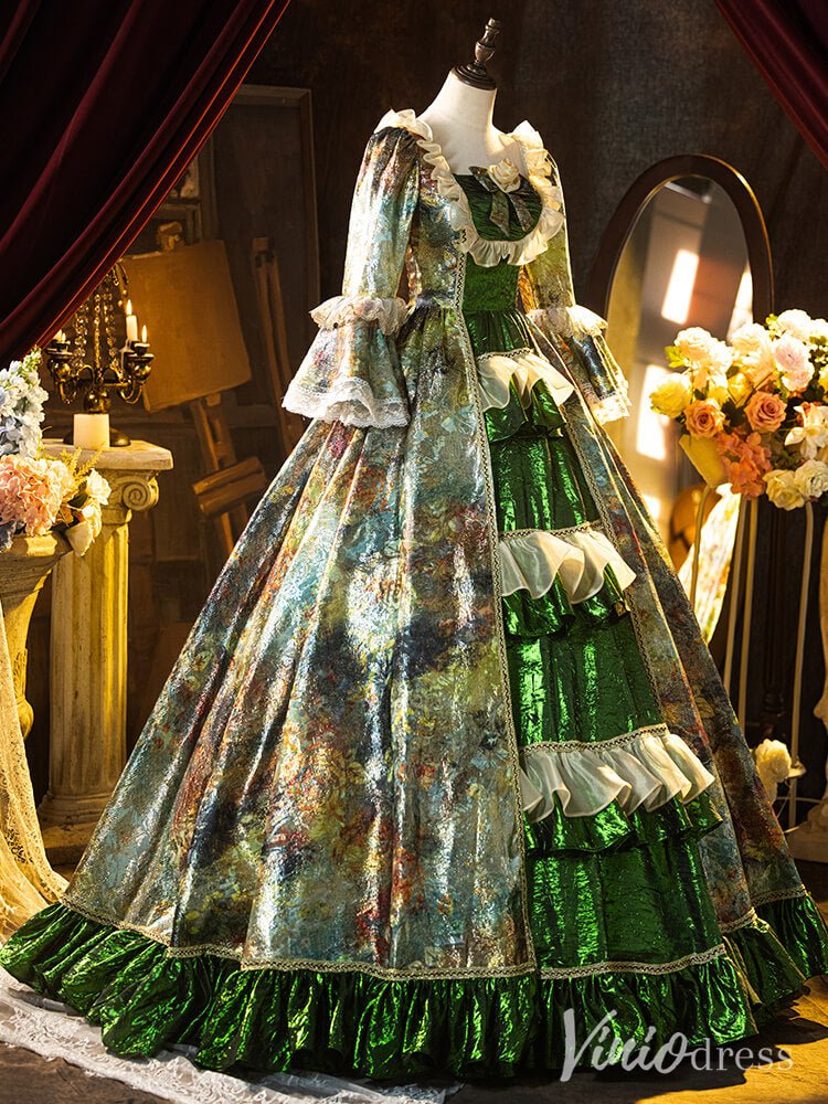 Green Jacquard Satin Vintage Ball Gown Lacy Puffed Sleeve Quinceanera Dress AD1311-Quinceanera Dresses 2025 -Viniodress-Green-Custom Size-