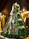 Green Jacquard Satin Vintage Ball Gown Lacy Puffed Sleeve Quinceanera Dress AD1311-Quinceanera Dresses-Viniodress-Viniodress