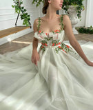 Green Leaf Lace Appliqued Prom Dress with Pockets VW1142-wedding dresses-Viniodress-Viniodress