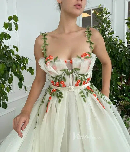 Green Leaf Lace Appliqued Prom Dress with Pockets VW1142-wedding dresses-Viniodress-Viniodress