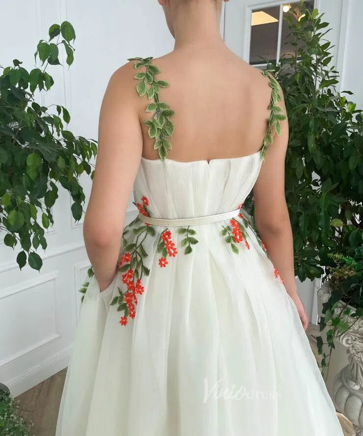 Green Leaf Lace Appliqued Prom Dress with Pockets VW1142-wedding dresses-Viniodress-Viniodress