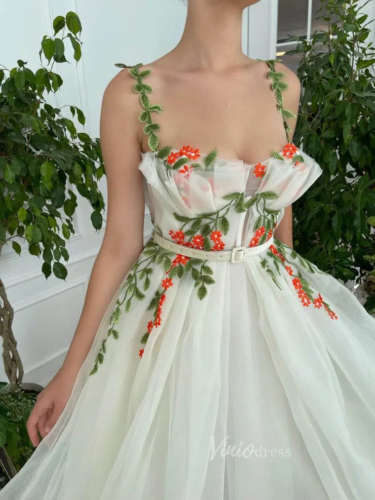 Green Leaf Lace Appliqued Prom Dress with Pockets VW1142-wedding dresses-Viniodress-Viniodress