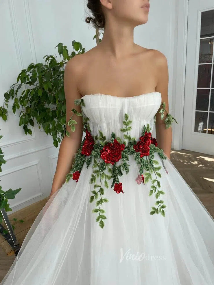 Prom Dress 2025 Green Leaf Prom Dresses Red Floral Evening Gown VW1138-unique wedding dresses-Ivory-Custom Size-Viniodress