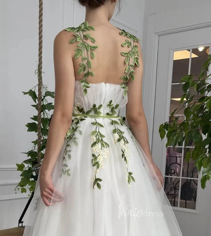 Green Leaf Sprig Long Prom Dresses with Pockets FD1127-wedding dresses-Viniodress-Viniodress