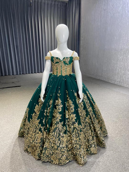 Green Little Girls Pageant Dresses Ball Gown Princess Dress 222194K for kids-Pageant Dresses for Kids 2025 -Viniodress-Green-Custom Size-