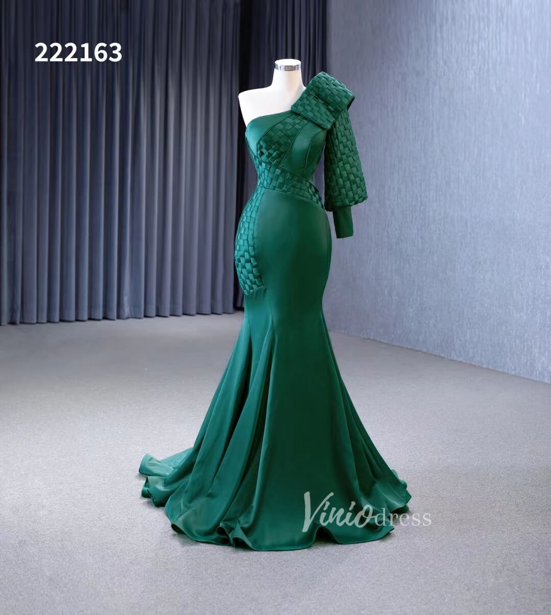 Green Mermaid Satin Formal Dresses One Shoulder Wedding Dress 222163-wedding dresses 2025 -Viniodress-Green-Custom Size-