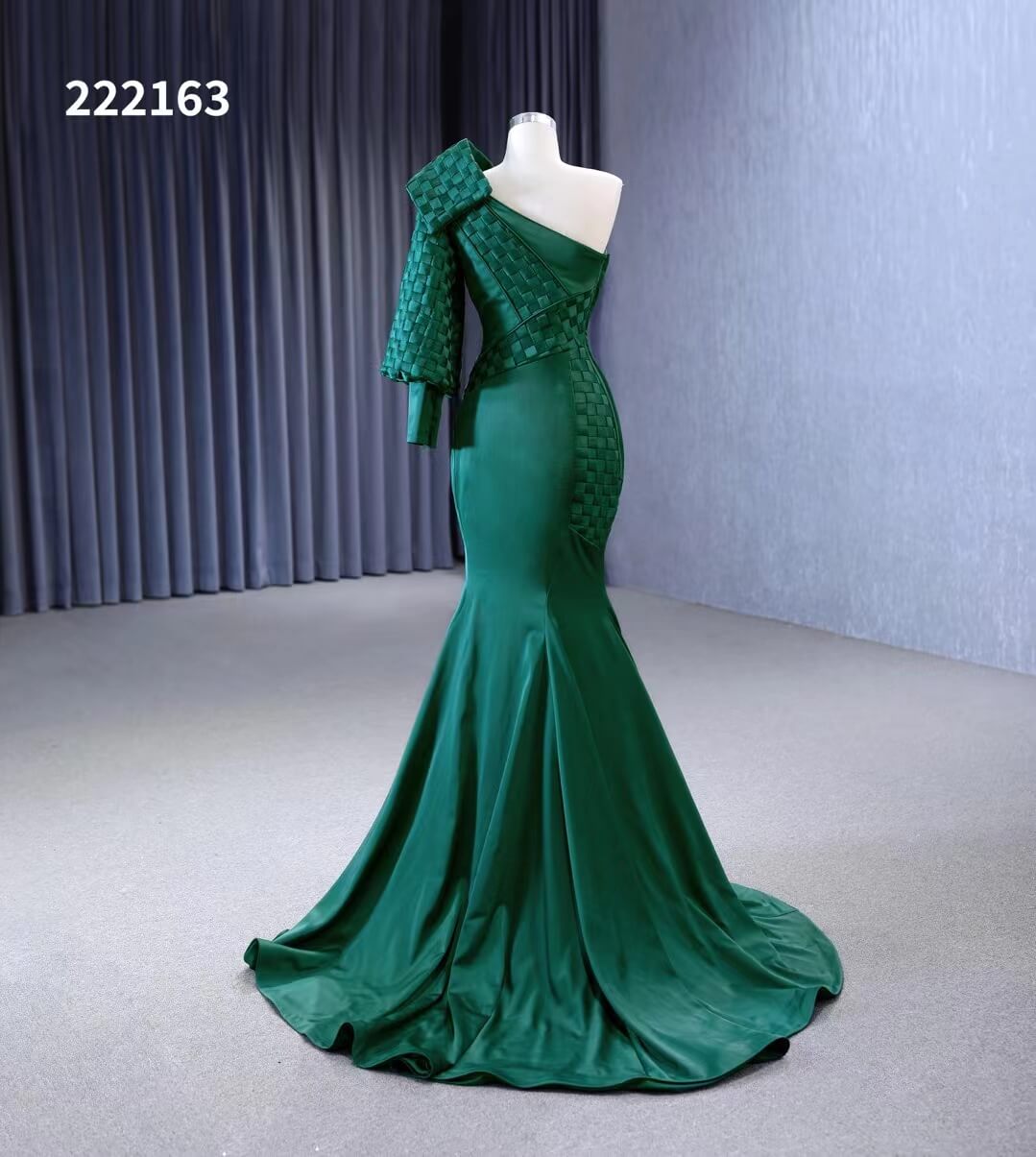 Green Mermaid Satin Formal Dresses One Shoulder Wedding Dress 222163-wedding dresses 2025 -Viniodress-Green-Custom Size-