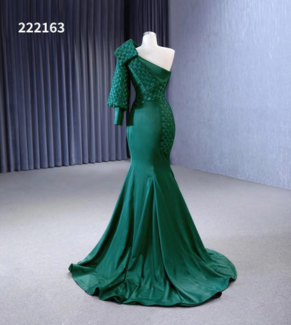 Green Mermaid Satin Formal Dresses One Shoulder Wedding Dress 222163-wedding dresses 2025 -Viniodress-Green-Custom Size-