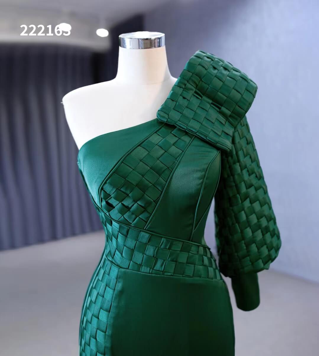 Green Mermaid Satin Formal Dresses One Shoulder Wedding Dress 222163-wedding dresses 2025 -Viniodress-Green-Custom Size-