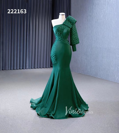 Green Mermaid Satin Formal Dresses One Shoulder Wedding Dress 222163-wedding dresses 2025 -Viniodress-Green-Custom Size-