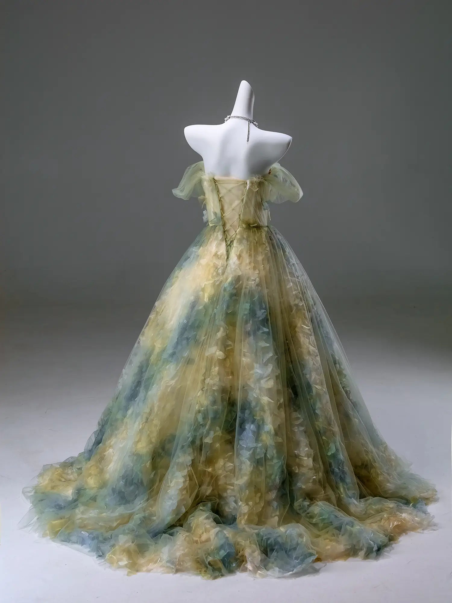 Green Off the Shoulder Floral Formal Dress - CQ0133-Couture Gown 2025 -Viniodress-Green-Custom Size-