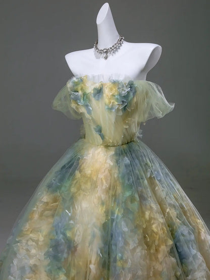 Green Off the Shoulder Floral Formal Dress - CQ0133-Couture Gown 2025 -Viniodress-Green-Custom Size-