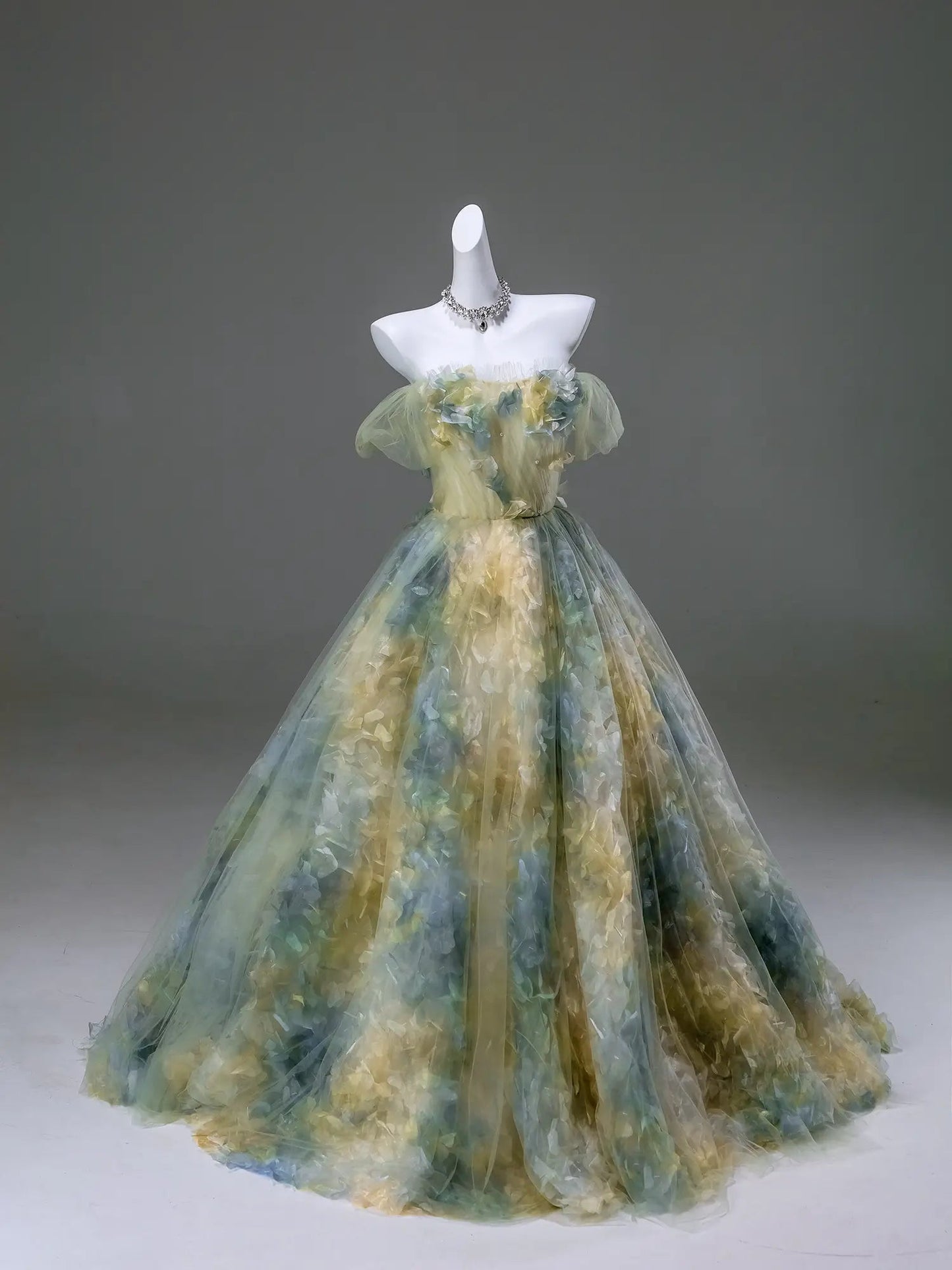 Green Off the Shoulder Floral Formal Dress - CQ0133-Couture Gown 2025 -Viniodress-Green-Custom Size-