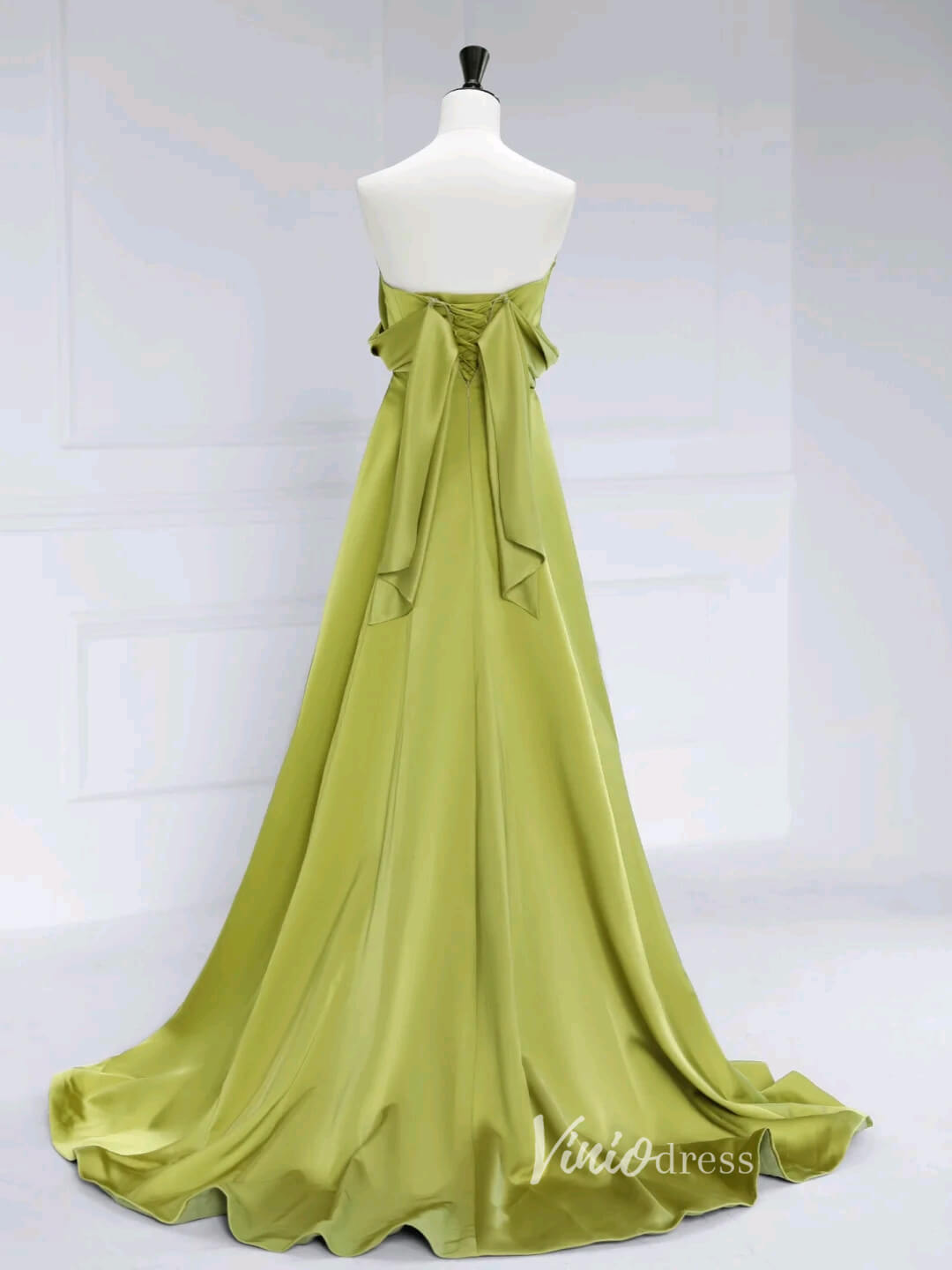 Green Off the Shoulder Prom Dresses Bow-Tie Satin Formal Dress AD1038-prom dresses 2025 -Viniodress-Green-Custom Size-