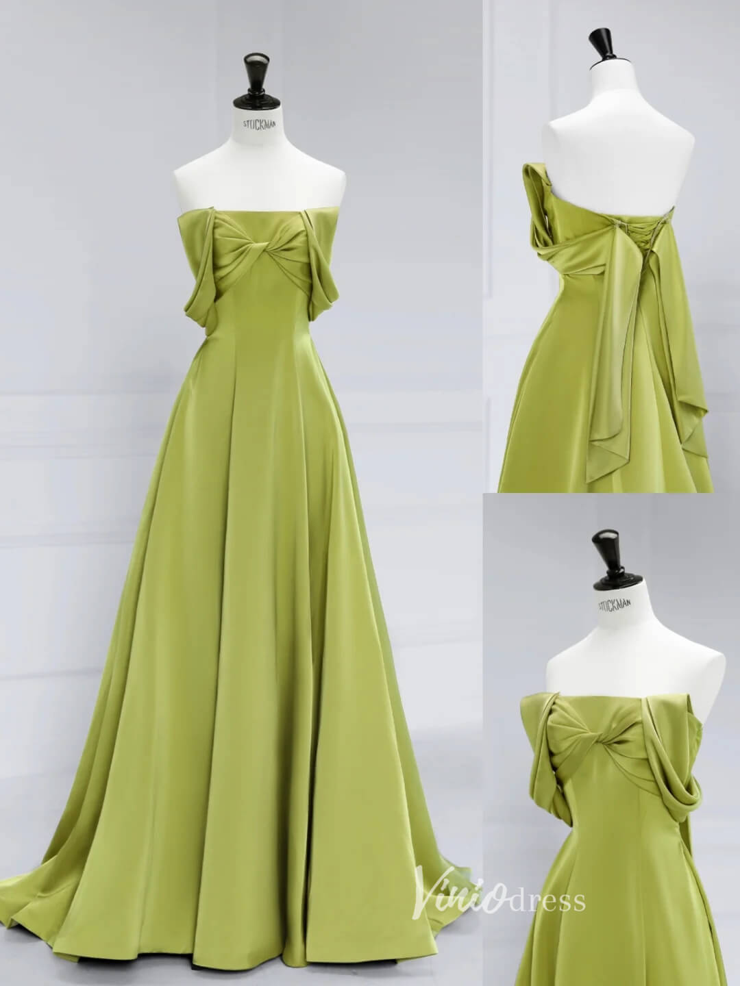 Green Off the Shoulder Prom Dresses Bow-Tie Satin Formal Dress AD1038-prom dresses 2025 -Viniodress-Green-Custom Size-