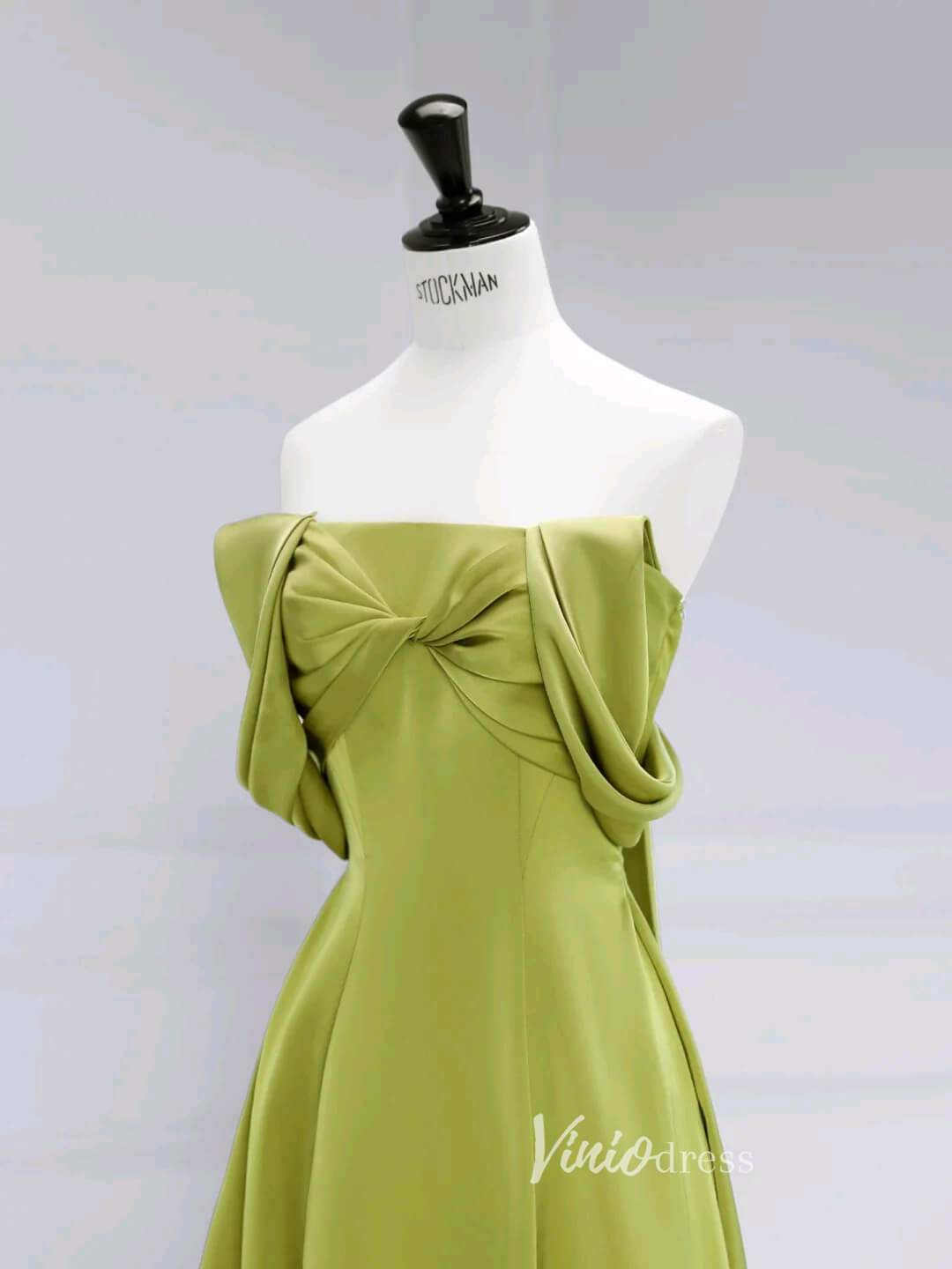 Green Off the Shoulder Prom Dresses Bow-Tie Satin Formal Dress AD1038-prom dresses 2025 -Viniodress-Green-Custom Size-