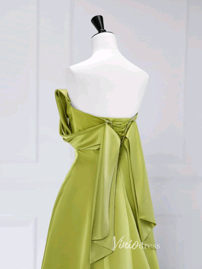 Green Off the Shoulder Prom Dresses Bow-Tie Satin Formal Dress AD1038-prom dresses 2025 -Viniodress-Green-Custom Size-