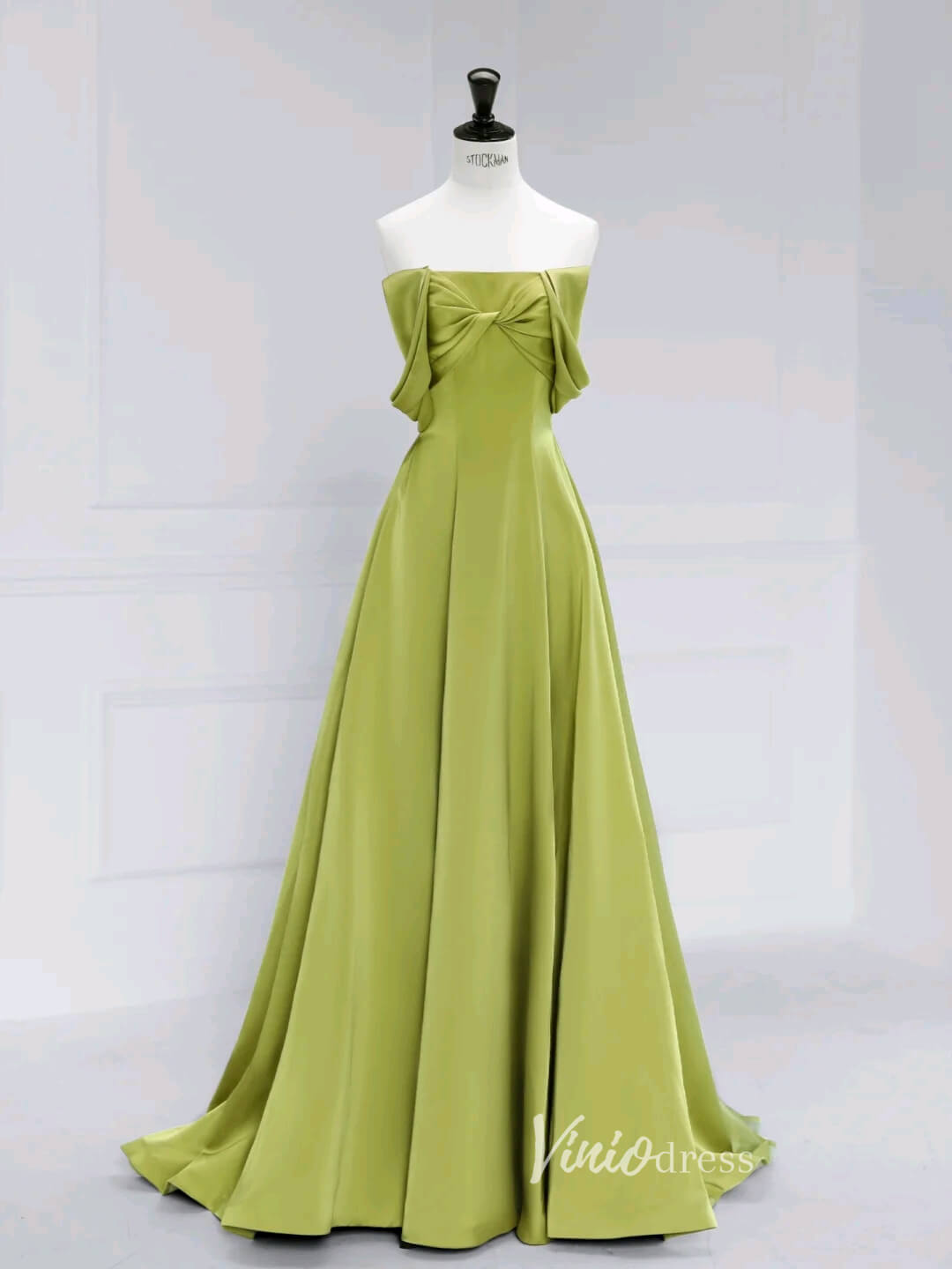 Green Off the Shoulder Prom Dresses Bow-Tie Satin Formal Dress AD1038-prom dresses 2025 -Viniodress-Green-Custom Size-