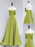 Green Off the Shoulder Prom Dresses Bow-Tie Satin Formal Dress AD1038-prom dresses-Viniodress-Viniodress