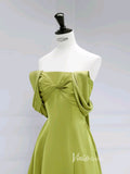 Green Off the Shoulder Prom Dresses Bow-Tie Satin Formal Dress AD1038-prom dresses-Viniodress-Viniodress