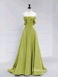 Green Off the Shoulder Prom Dresses Bow-Tie Satin Formal Dress AD1038