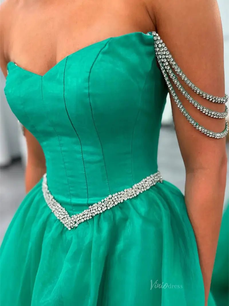 Green Organza Prom Dresses with Slit, Pockets & Basque Waistline - FD5122-prom dresses 2025 -Viniodress-Green-Custom Size-