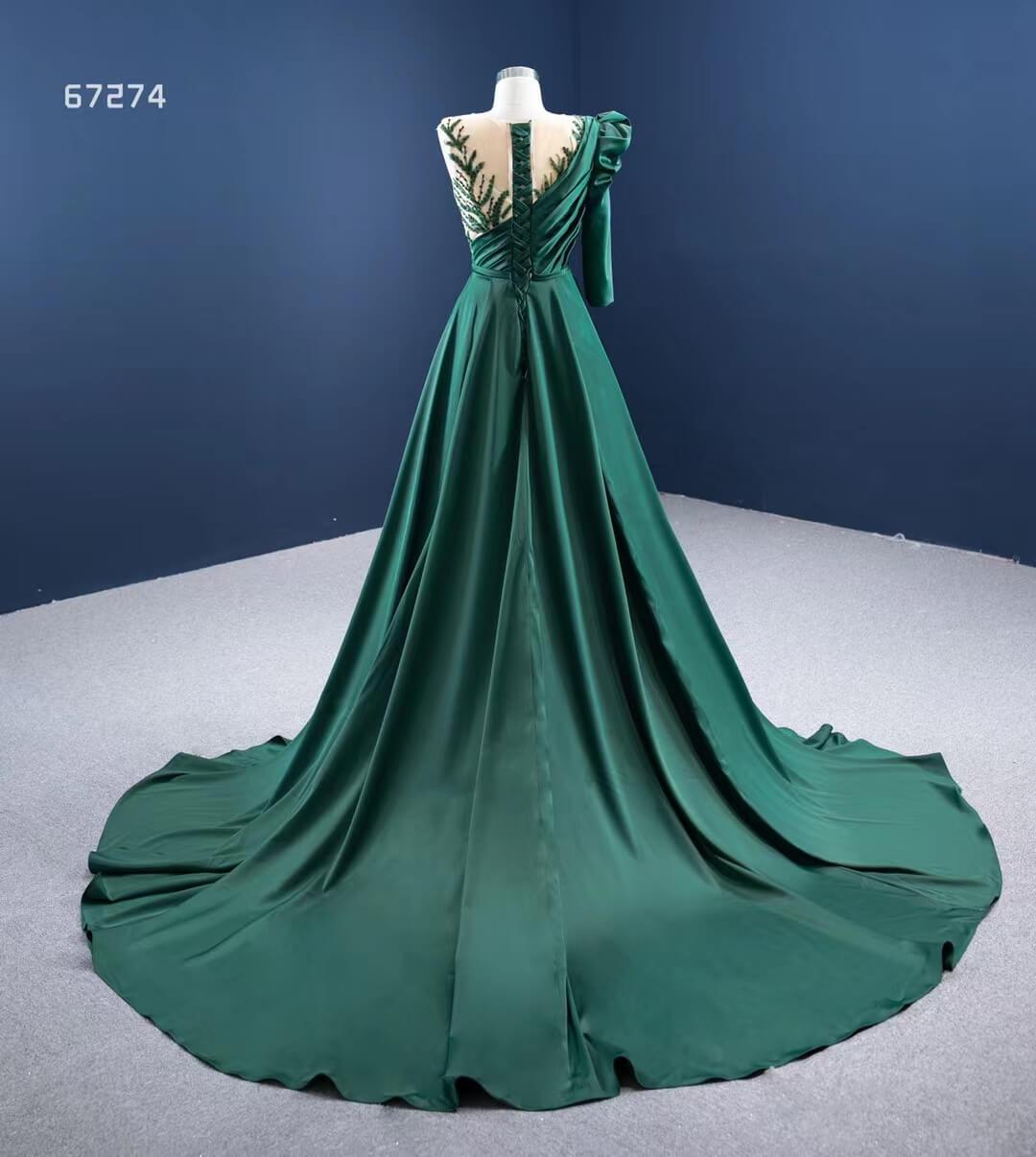 Prom Dress 2025 Green Overskirt Prom Dresses with One Shoulder Long Sleeve 67274 viniodress-unique prom dresses-Emerald Green-Custom Size-Viniodress