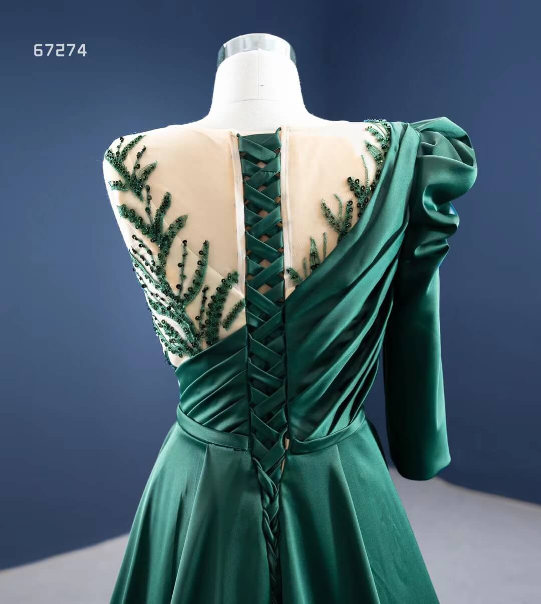 Prom Dress 2025 Green Overskirt Prom Dresses with One Shoulder Long Sleeve 67274 viniodress-unique prom dresses-Emerald Green-Custom Size-Viniodress