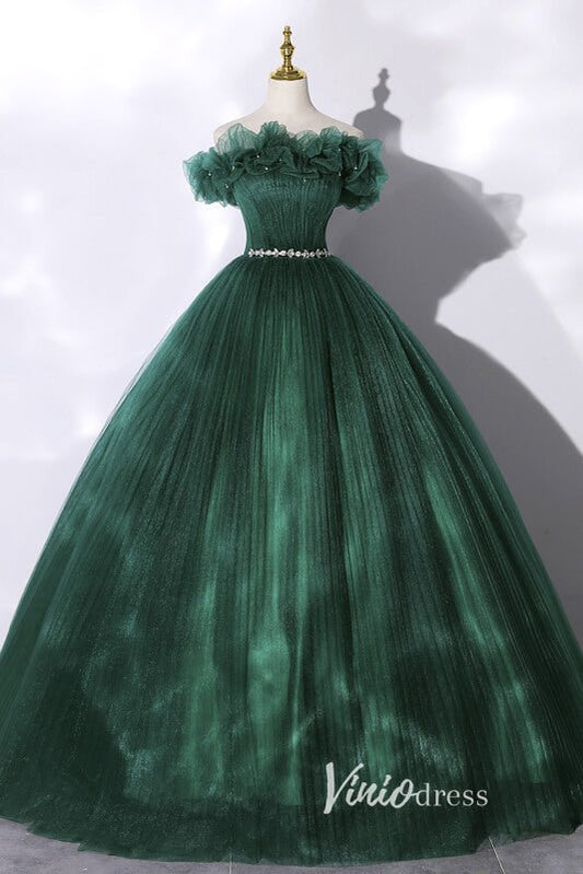 Green Pleated Off the Shoulder Prom Dresses AD1008-prom dresses 2025 -Viniodress-Green-Custom Size-