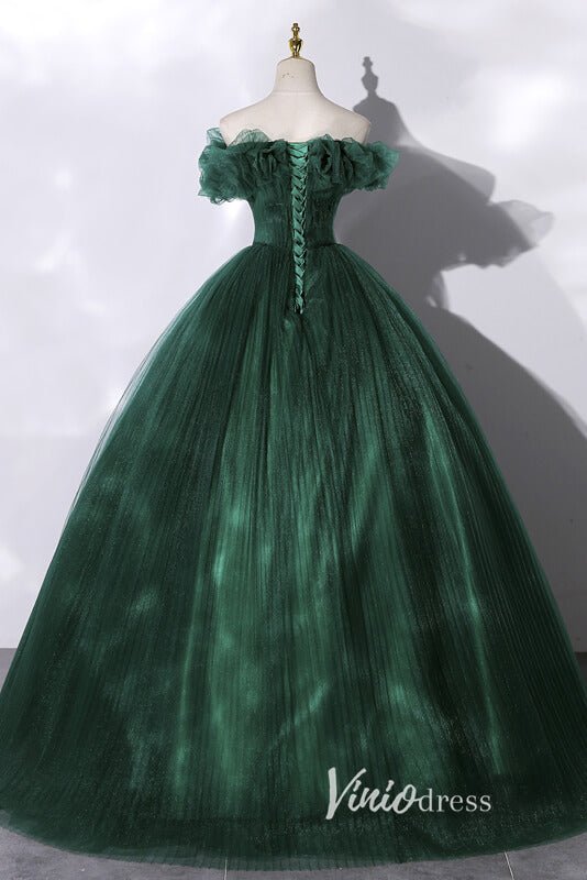 Green Pleated Off the Shoulder Prom Dresses AD1008 - Viniodressprom dressesGreenCustom Size - Formal Dresses - Ball Gowns