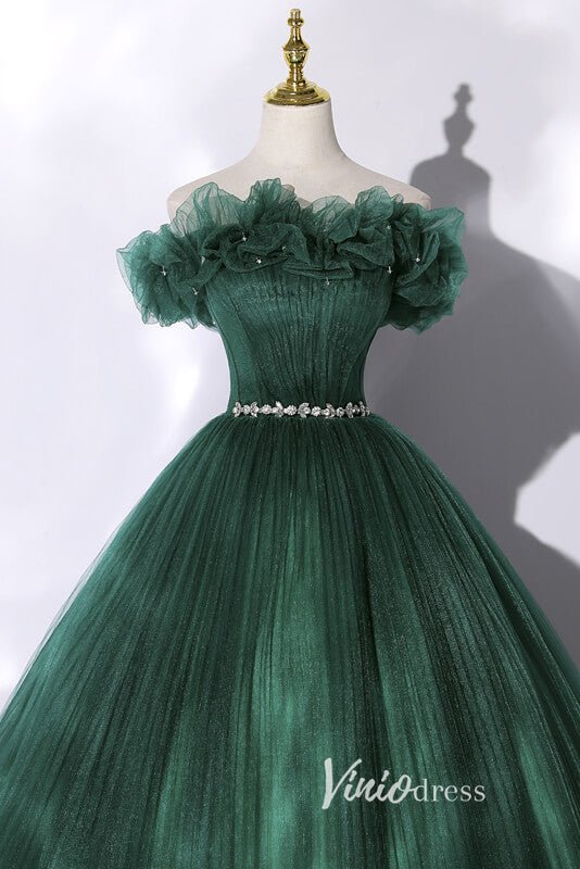 Green Pleated Off the Shoulder Prom Dresses AD1008 - Viniodressprom dressesGreenCustom Size - Formal Dresses - Ball Gowns