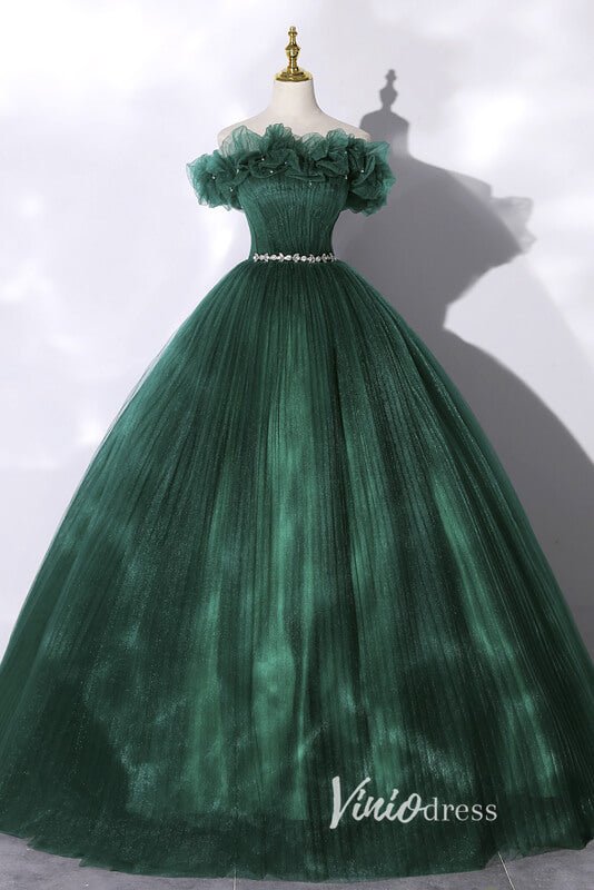 Green Pleated Off the Shoulder Prom Dresses AD1008 - Viniodressprom dressesGreenCustom Size - Formal Dresses - Ball Gowns