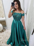 Prom Dress 2025 Cheap Green Prom Dresses Off the Shoulder Formal Dress FD1294B-unique prom dresses-As Picture-Custom Size-Viniodress