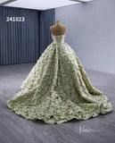 Green Ruffled Off the Shoulder Wedding Dresses Removable Sleeve Quinceanera Dress 241023-Quinceanera Dresses-Viniodress-Viniodress