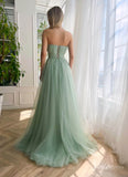 Green Ruffled Strapless Prom Dresses with Slit Pleated Bodice Formal Dress with Pockets TO029-prom dresses-Viniodress-Viniodress