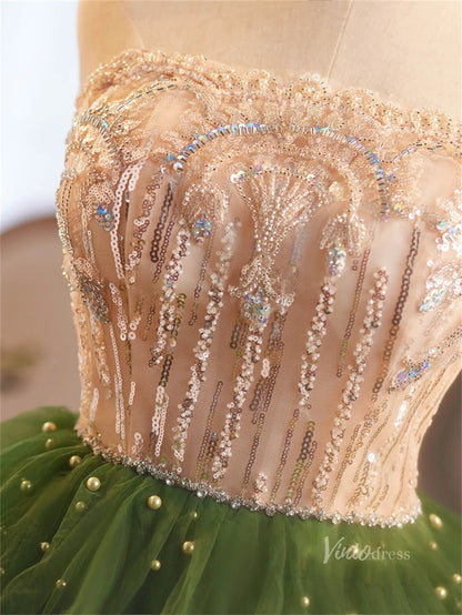 Green Ruffled Tiered Homecoming Dresses Strapless Lace Short Prom Dress BJ067-prom dresses 2025 -Viniodress-Green-Custom Size-