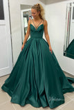 Green Satin Cheap Prom Dresses Spaghetti Strap Corset Back FD3992