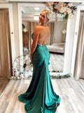 Green Satin Mermaid Prom Dresses Halter Neck Formal Dress FD3646-prom dresses-Viniodress-Viniodress