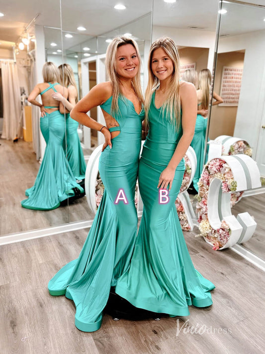 Green Satin Mermaid Prom Dresses Spaghetti Strap Evening Dress FD3643-prom dresses 2025 -Viniodress-Green-Custom Size-A