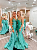 Green Satin Mermaid Prom Dresses Spaghetti Strap Evening Dress FD3643-prom dresses-Viniodress-Viniodress