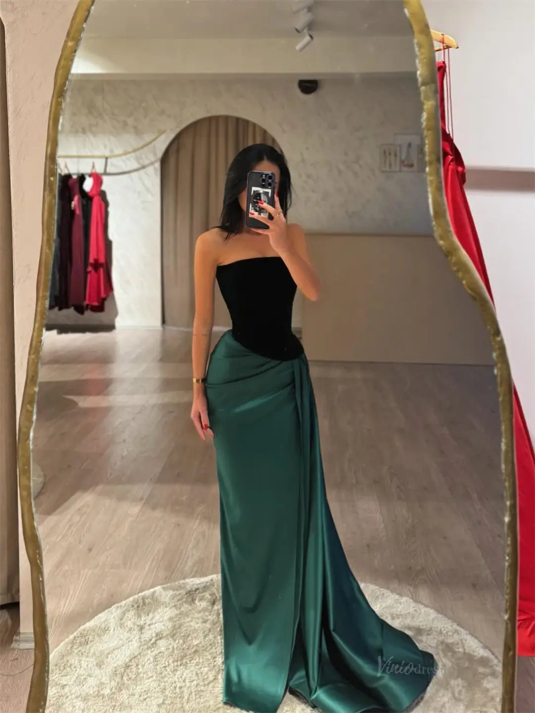 Green Satin Prom Dresses 2025 Strapless Formal Dresses with Slit FD5232-prom dresses 2025 -Viniodress-Green-Custom Size-