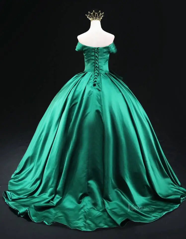 Green Satin Prom Dresses with Crossed Bodice, Corset Back, Quinceanera Dresses SU042 - Viniodressprom dressesGreenCustom Size - Formal Dresses - Ball Gowns